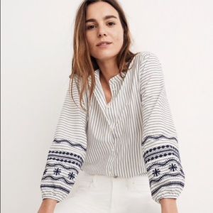 Madewell Striped Embroidered-sleeve Shirt